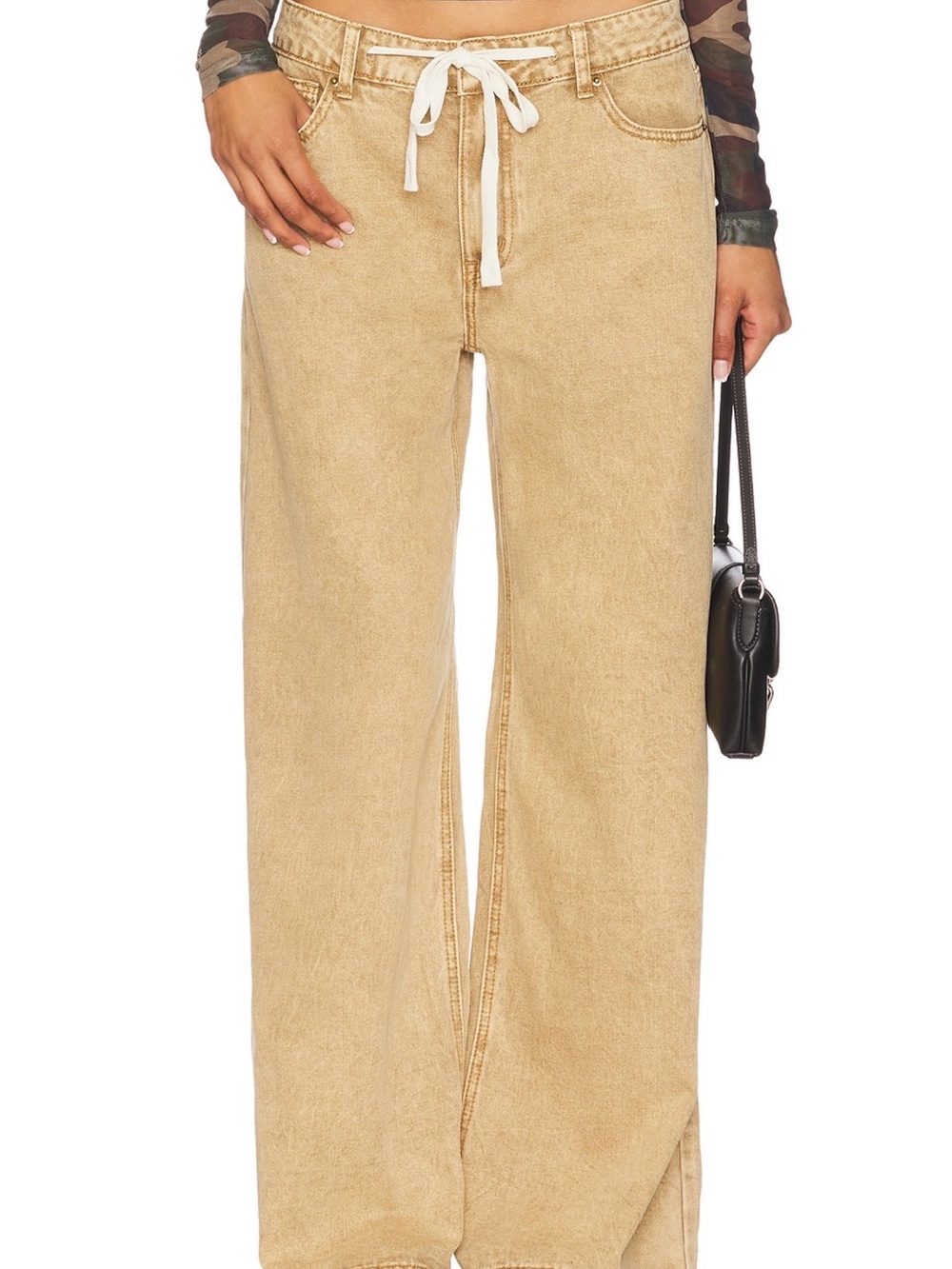Lioness Muse Wide-Leg Drawstring Jeans in Carmel